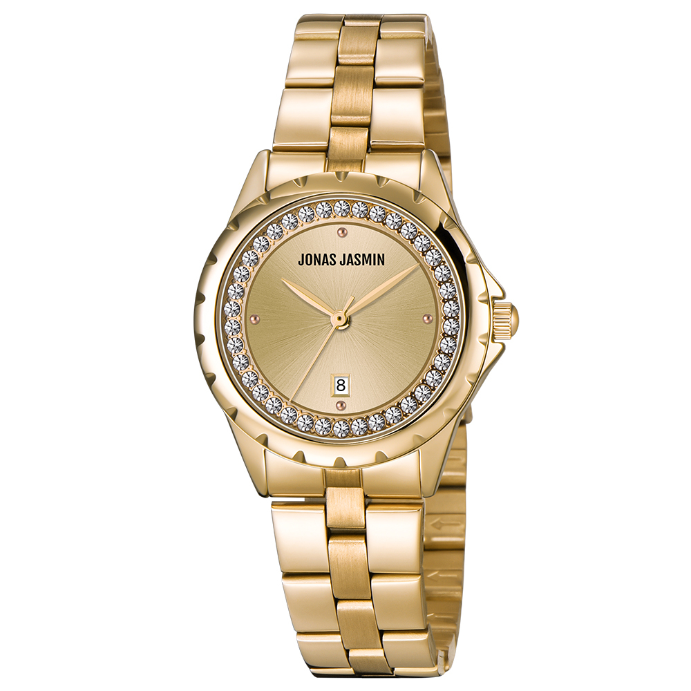 【Jonas Jasmin 喬納斯】JJ-2271L-S亮麗晶鑽錶面女款不鏽鋼石英錶-