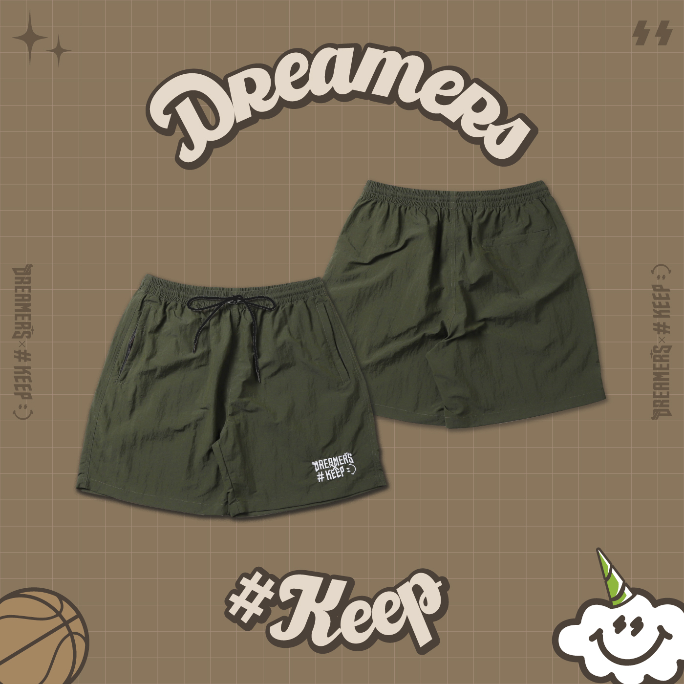 [西門實體門市現貨]#KEEP x DREAMERS 聯名款 SHORT 綠色 夢想家 刺繡LOGO 抽繩 短褲【KS211】