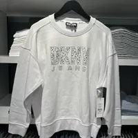 [S] DKNY LOGO BLING BLING ROUND NECK SWEATSHIRT JEANS,WHITE/SHINY SILVER, DJ4T1031-G12 (SD917)