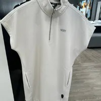 [S] DKNY METALLIC BUBBLE LOGO HALF ZIP DRESS,SAND, DP3D4826-SAN (SD921)
