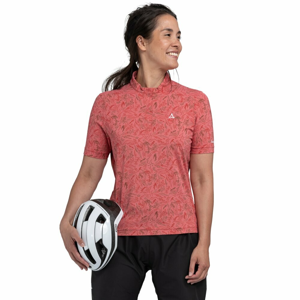 【Schoffel】女快乾拉鍊短袖印花上衣 / 24SL50-13579-[玫瑰粉、花漾粉]