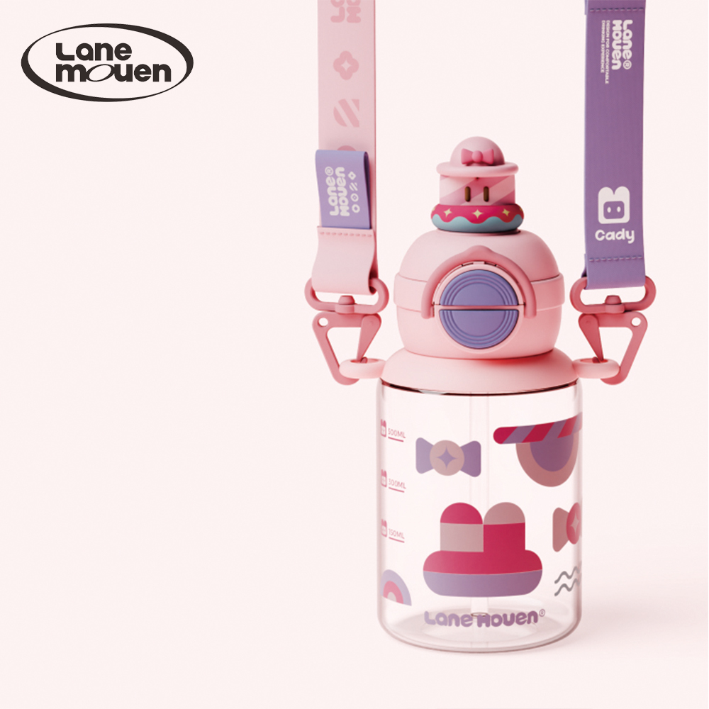 Lane mouen 渡假風系列雙飲水杯600ml (附贈水壺背帶)  - 粉色