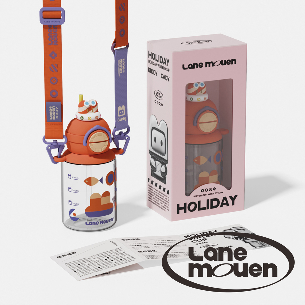 Lane mouen 渡假風系列雙飲水杯600ml (附贈水壺背帶)  - 橘色