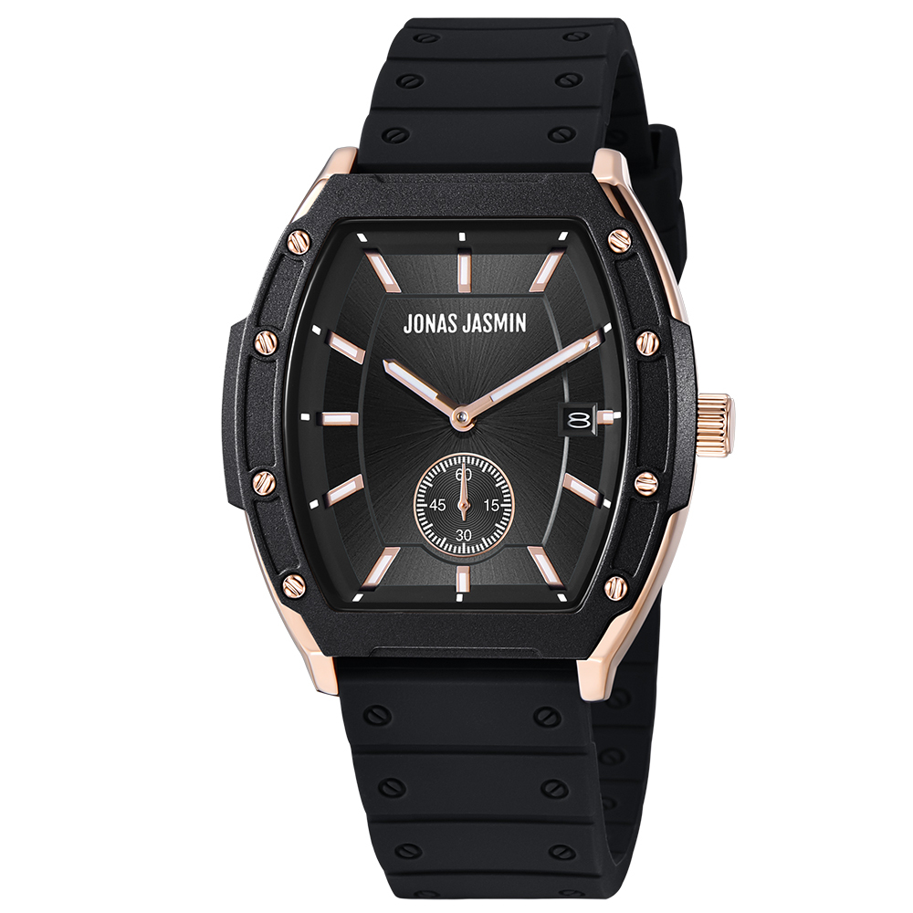 【Jonas Jasmin 喬納斯】JJ-2344L-P亮麗配色夜光帶日期女款矽膠石英錶-