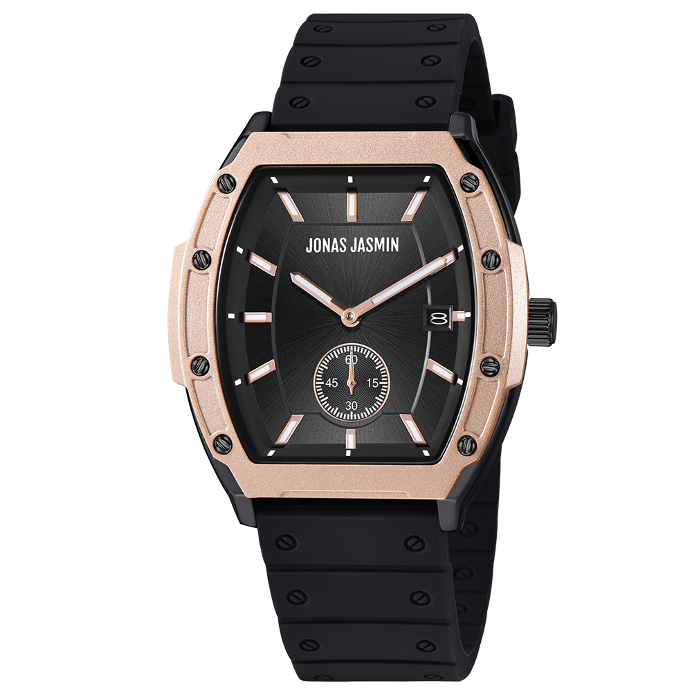 【Jonas Jasmin 喬納斯】JJ-2344L-P亮麗配色夜光帶日期女款矽膠石英錶-