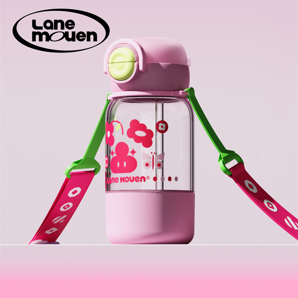Lane mouen 派對系列雙飲水杯 600ml (附贈水壺背帶)  - 粉紅