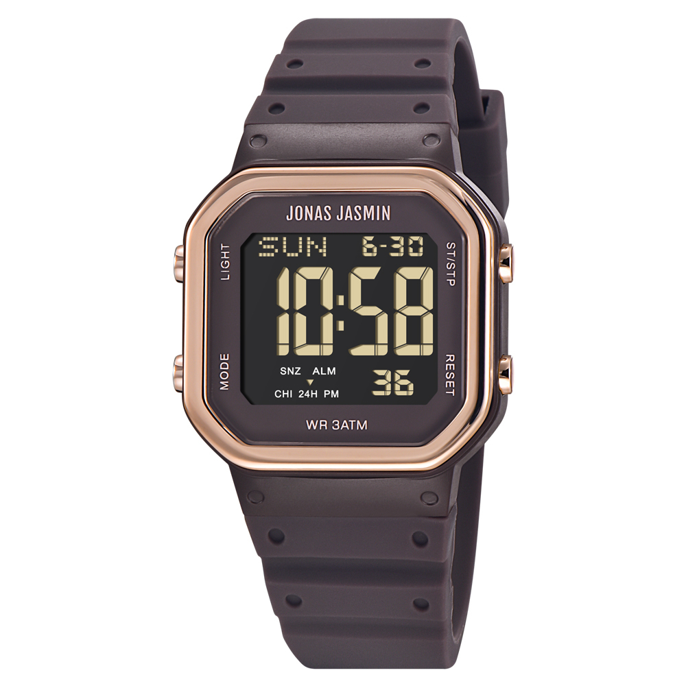 【Jonas Jasmin 喬納斯】JJ-5318M-P多功能支援黑夜冷光顯示女款矽膠電子錶-