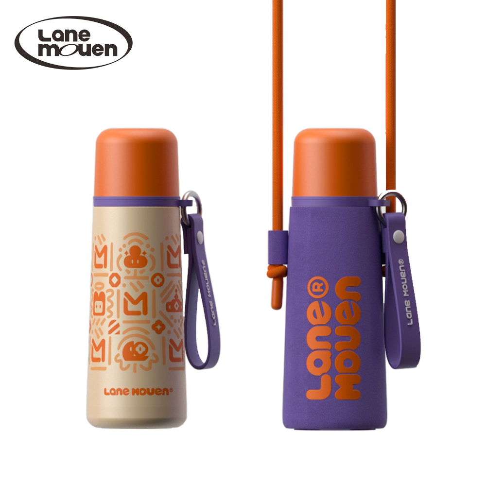 Lane mouen 手繪系列兩用不鏽鋼保溫杯 500ml (附贈水壺背帶)  - 橘色