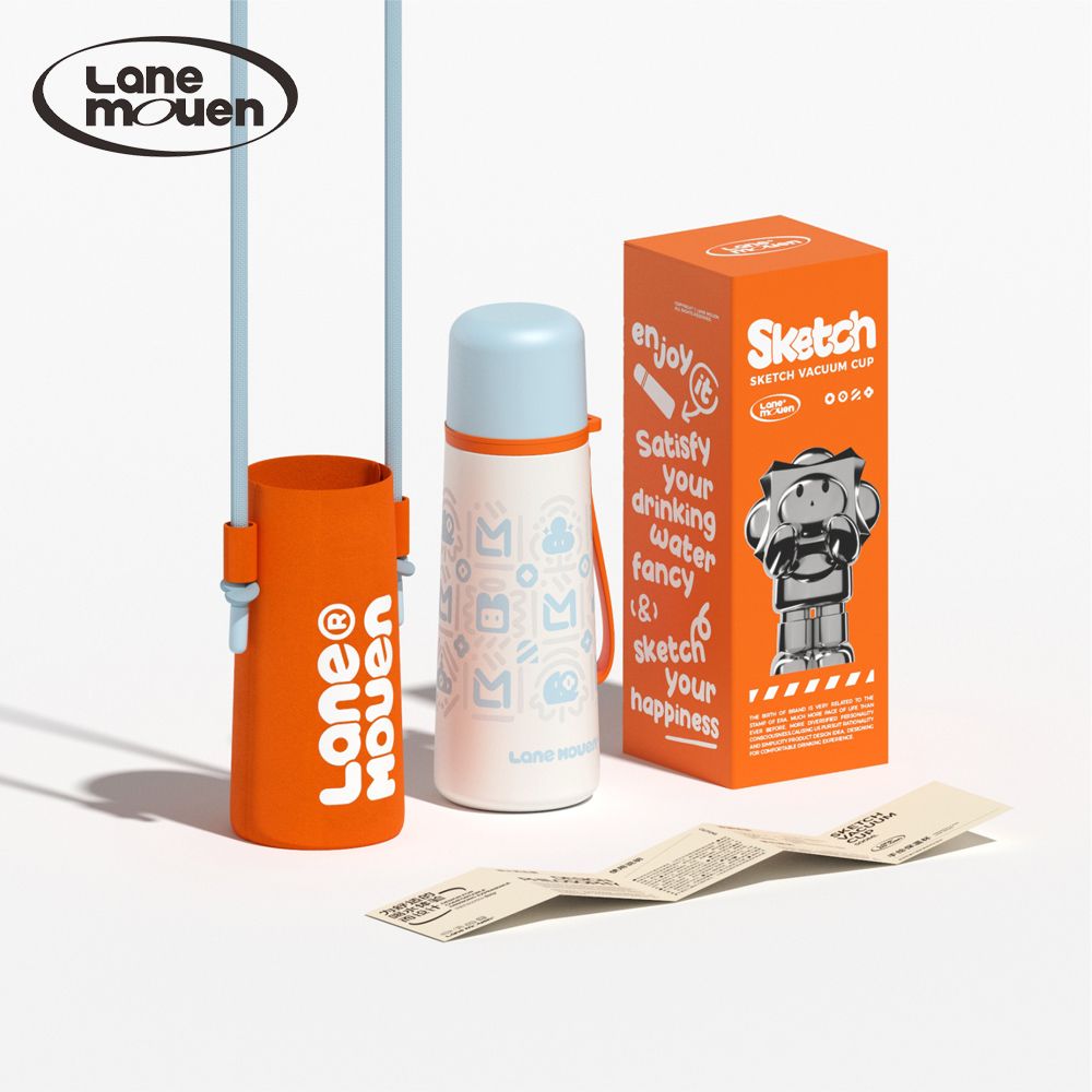 Lane mouen 手繪系列兩用不鏽鋼保溫杯 500ml (附贈水壺背帶)  - 藍色