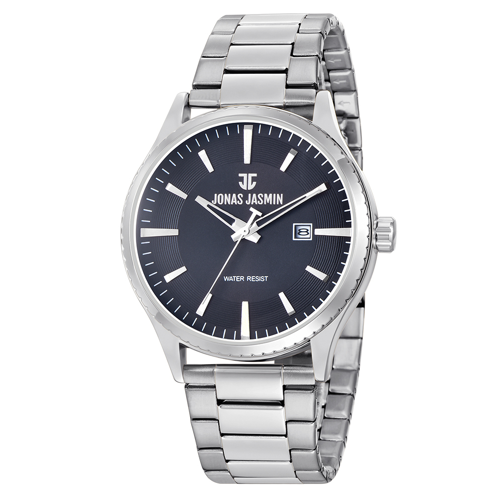 【Jonas Jasmin 喬納斯】JJ-5324M-S簡約時尚錶盤帶日期男款不鏽鋼石英錶-