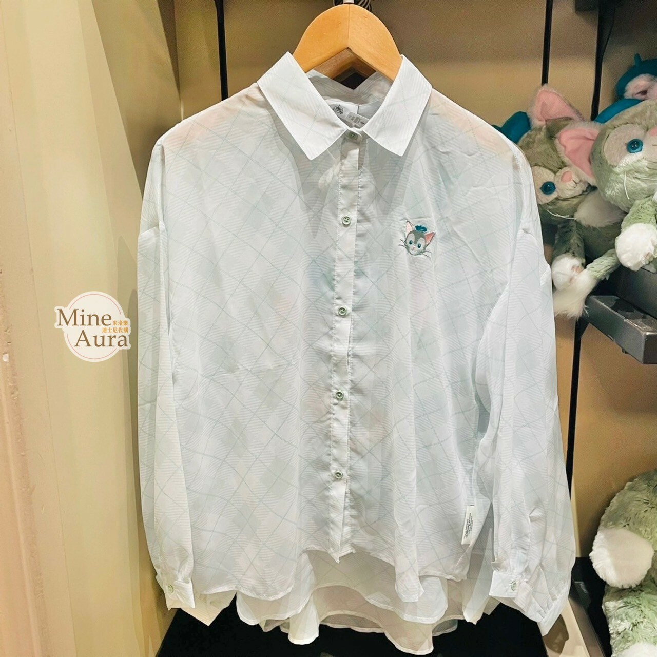 傑拉托尼 畫家貓 Gelatoni 格紋 雪紡 輕薄 襯衫 上衣 罩衫 外套 -上海迪士尼樂園