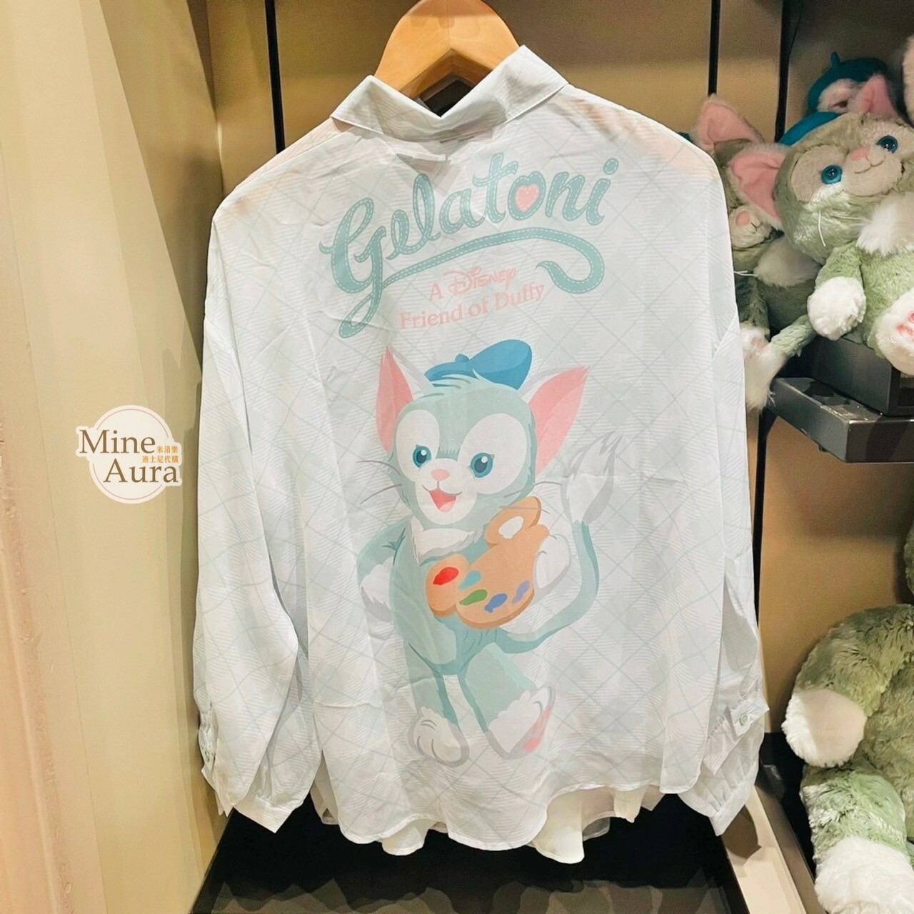 傑拉托尼 畫家貓 Gelatoni 格紋 雪紡 輕薄 襯衫 上衣 罩衫 外套 -上海迪士尼樂園