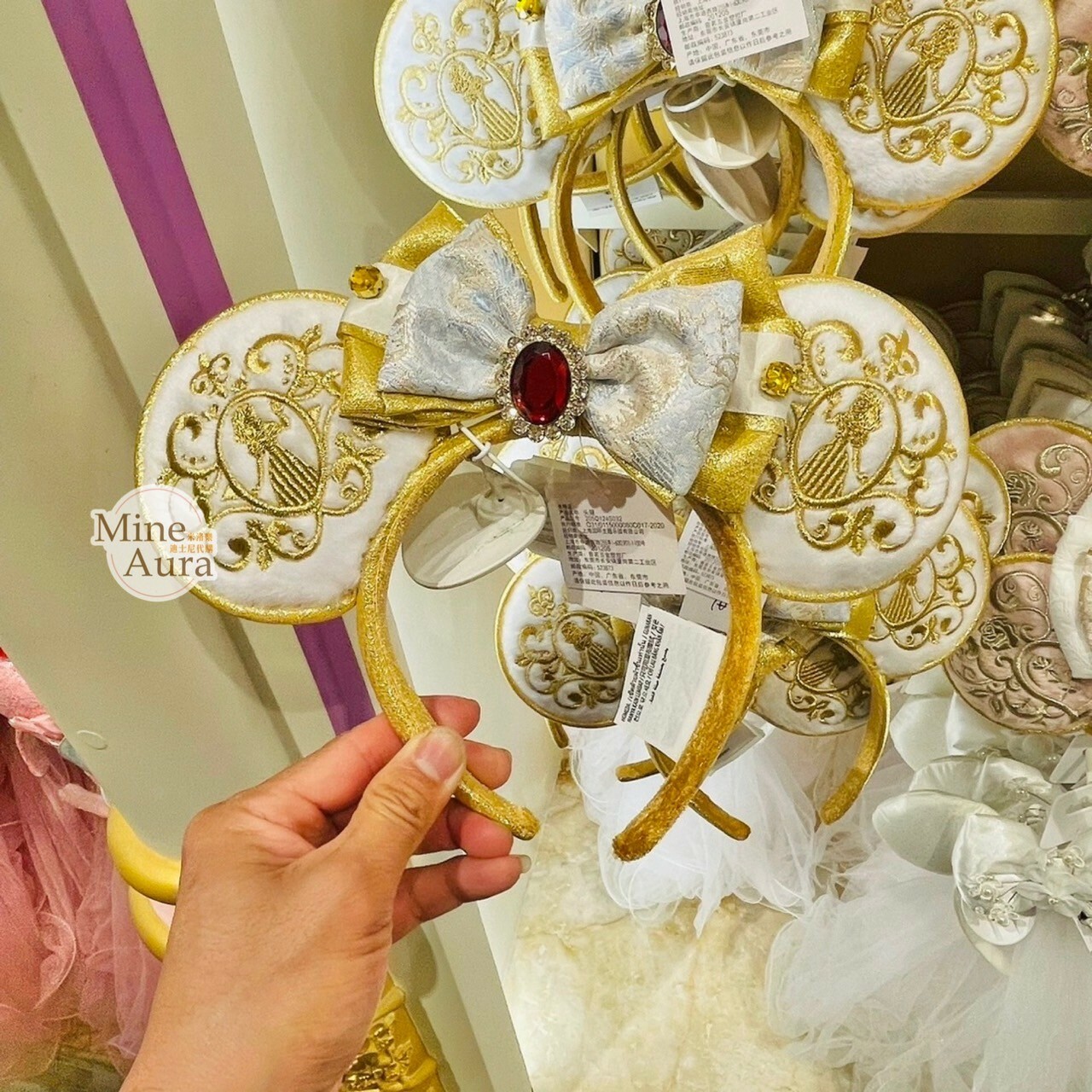 白雪公主 Snow-white 立體絨毛 寶石造型 蝴蝶結 立體耳朵 造型 髮圈 髮箍 -上海迪士尼樂園