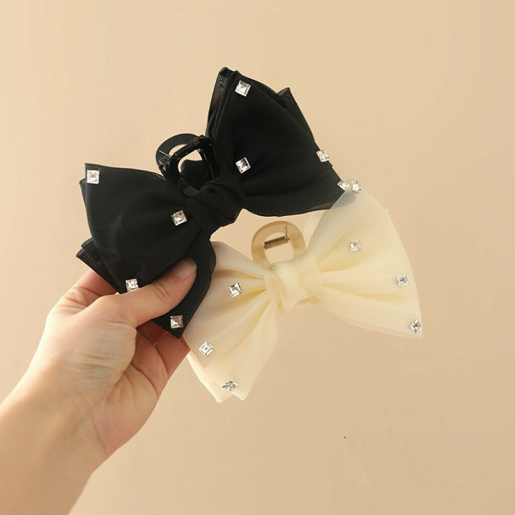 F23網紗方鑽蝴蝶結鯊魚夾