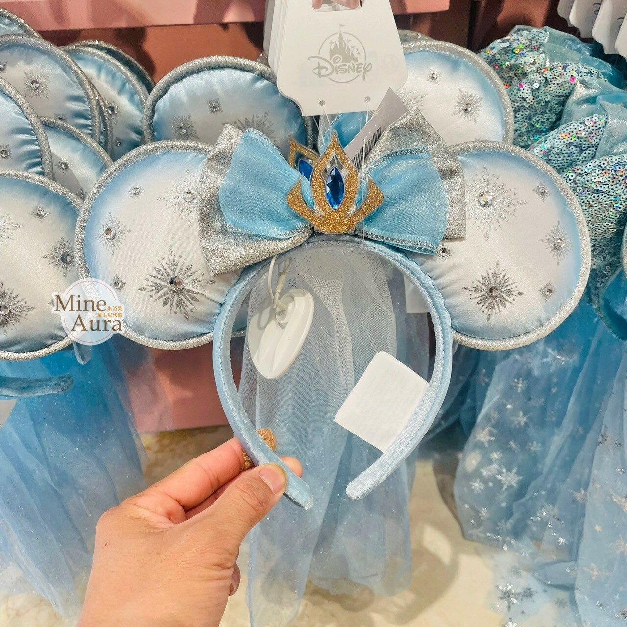 艾莎 Elsa 蝴蝶結 立體耳朵 雪花亮鑽 頭紗 造型 髮圈 髮箍 冰雪奇緣 Frozen -上海迪士尼樂園