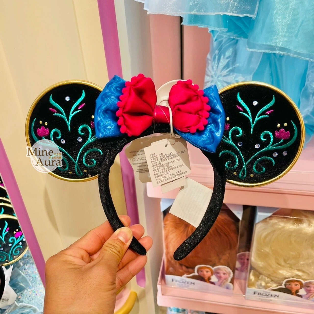 安娜Anna 紅藍配色蝴蝶結 立體耳朵 刺繡 造型 髮圈 髮箍 冰雪奇緣 Frozen -上海迪士尼樂園
