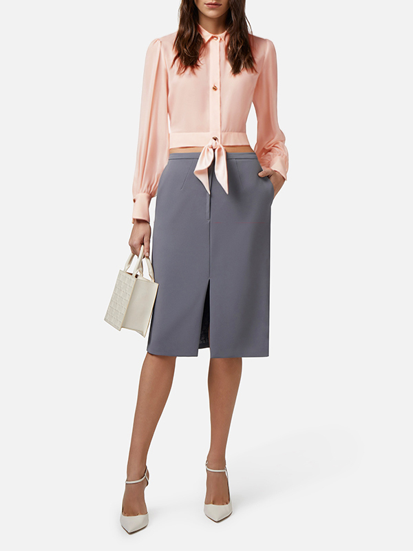 ‍‍Elisabetta Franchi 腰打結短襯衫(粉膚)