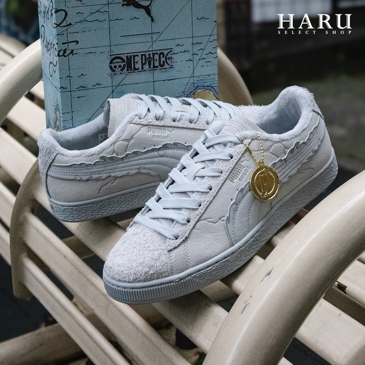 ONE PIECE × Puma Suede 海賊王 聯名 五檔魯夫 麂皮 皮革 灰色 淺灰 男女休閒鞋 396524-01
