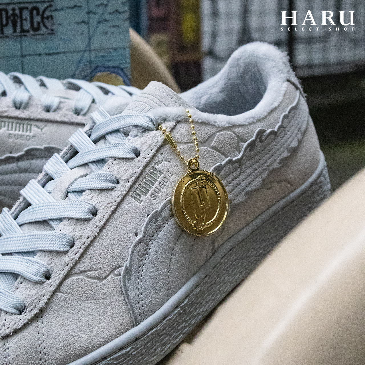 ONE PIECE × Puma Suede 海賊王 聯名 五檔魯夫 麂皮 皮革 灰色 淺灰 男女休閒鞋 396524-01