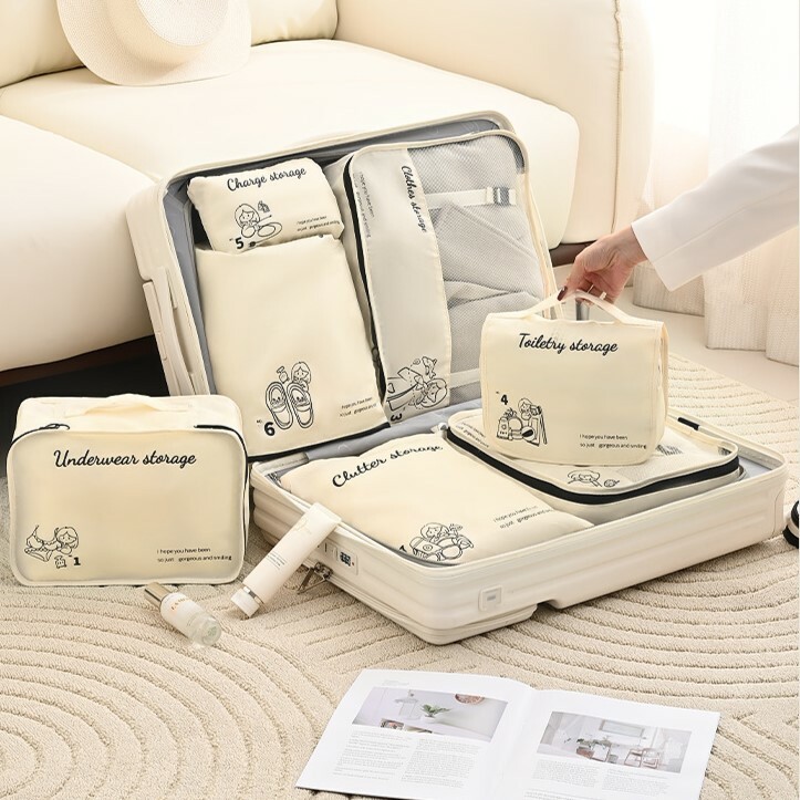 《4832》可愛女孩插畫設計旅行收納7件組