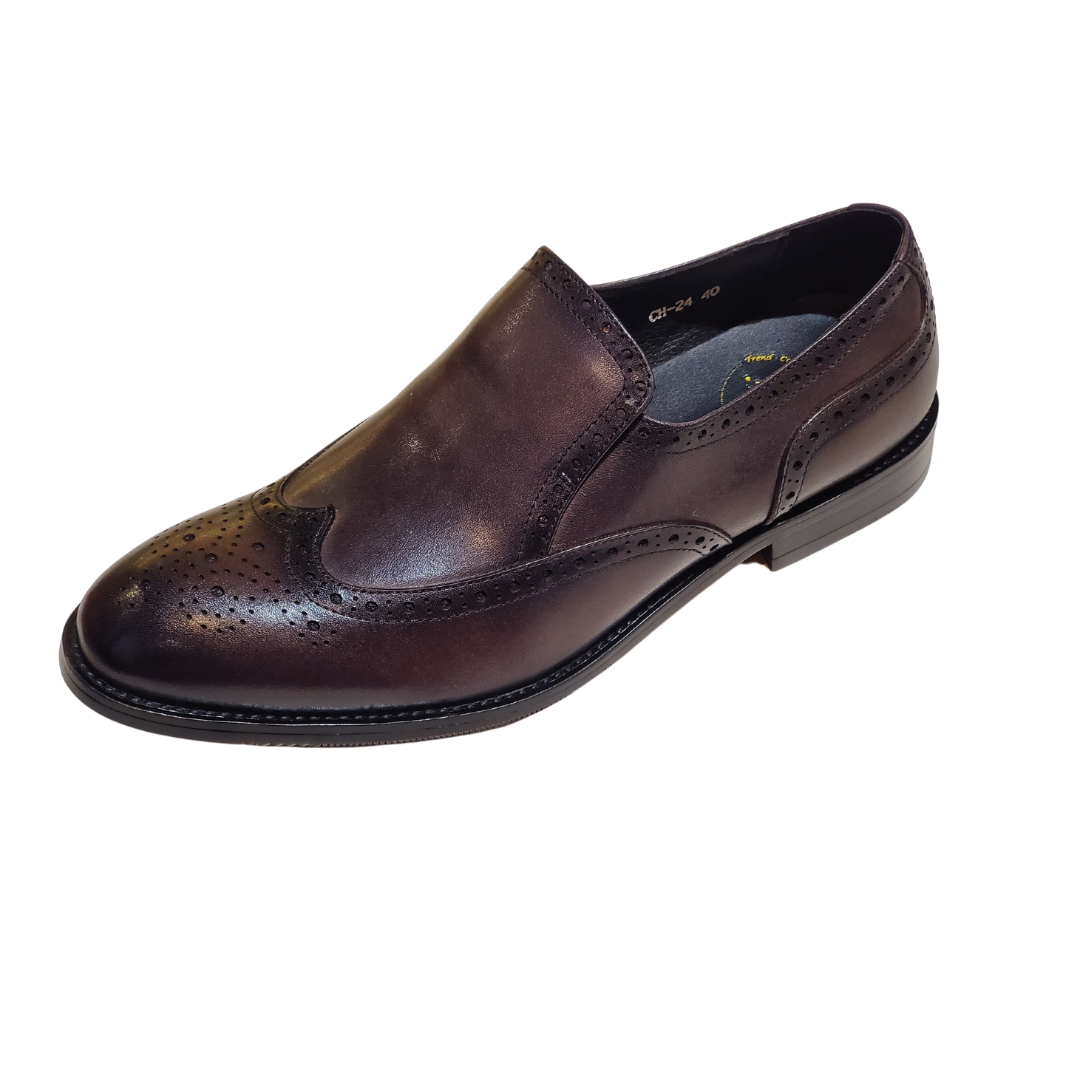 Revic 男裝皮鞋 | CH-24｜灰色雕花翼紋無帶便鞋