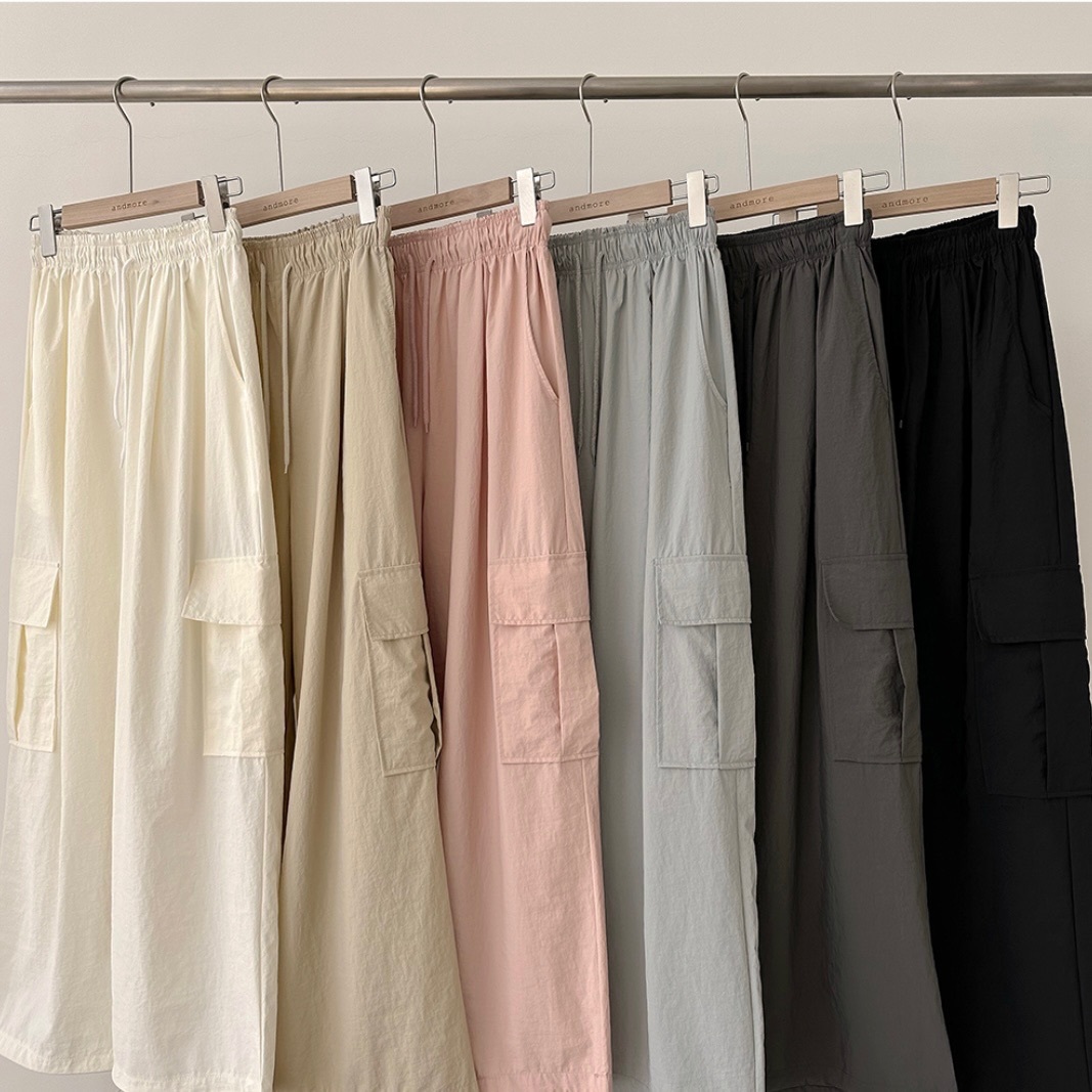 【優惠預訂】抵買！韓國6色尼龍工裝闊褲（6色）