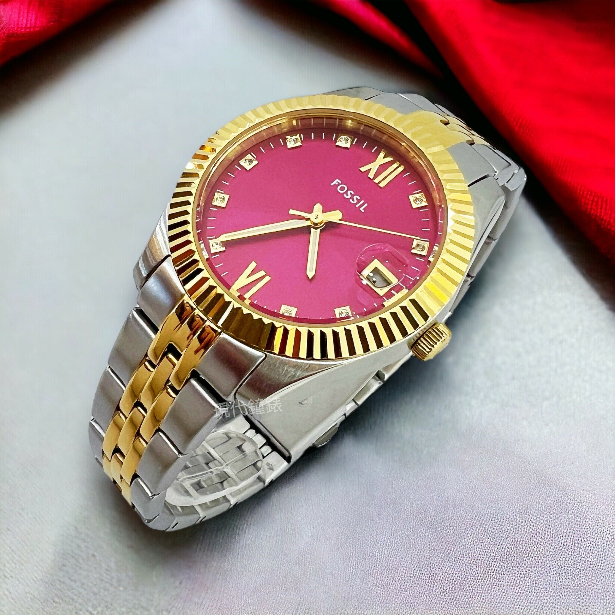【FOSSIL】晶鑚亮麗桃紅腕錶ES5337 32mm 現代鐘錶