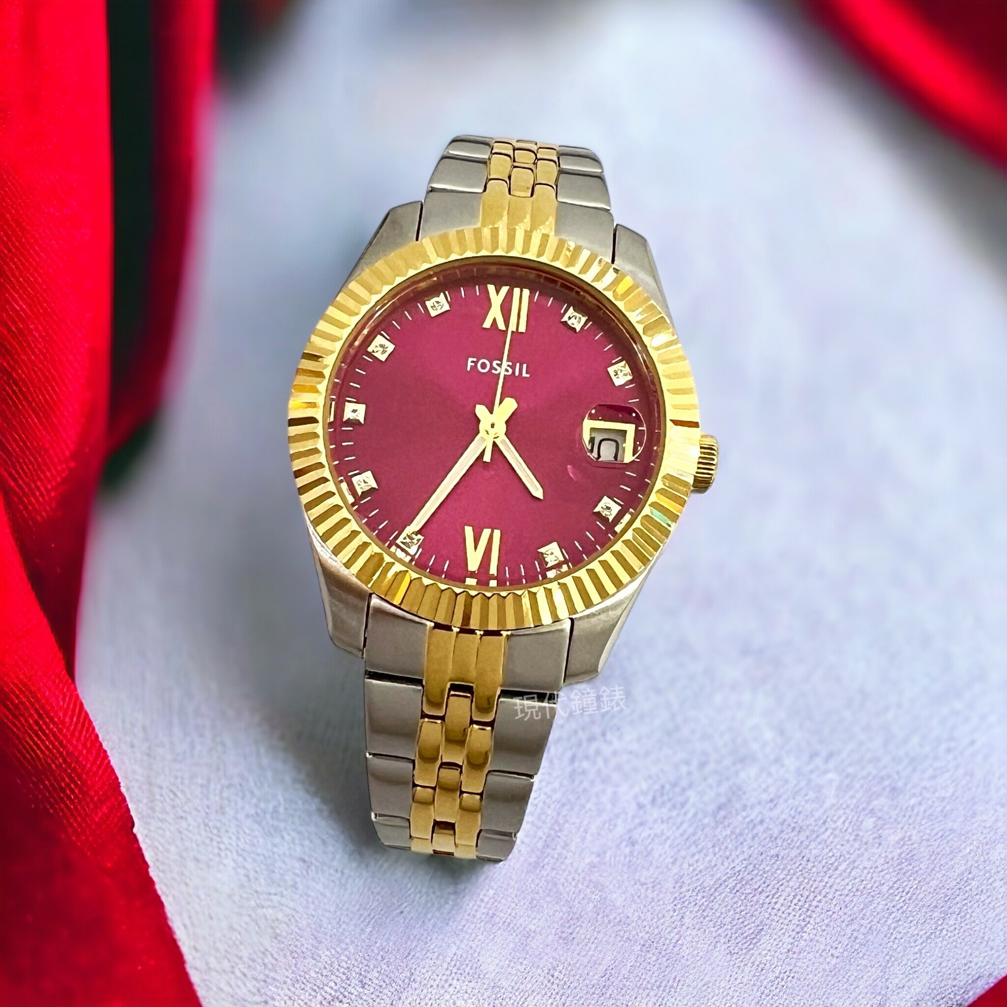 【FOSSIL】晶鑚亮麗桃紅腕錶ES5337 32mm 現代鐘錶