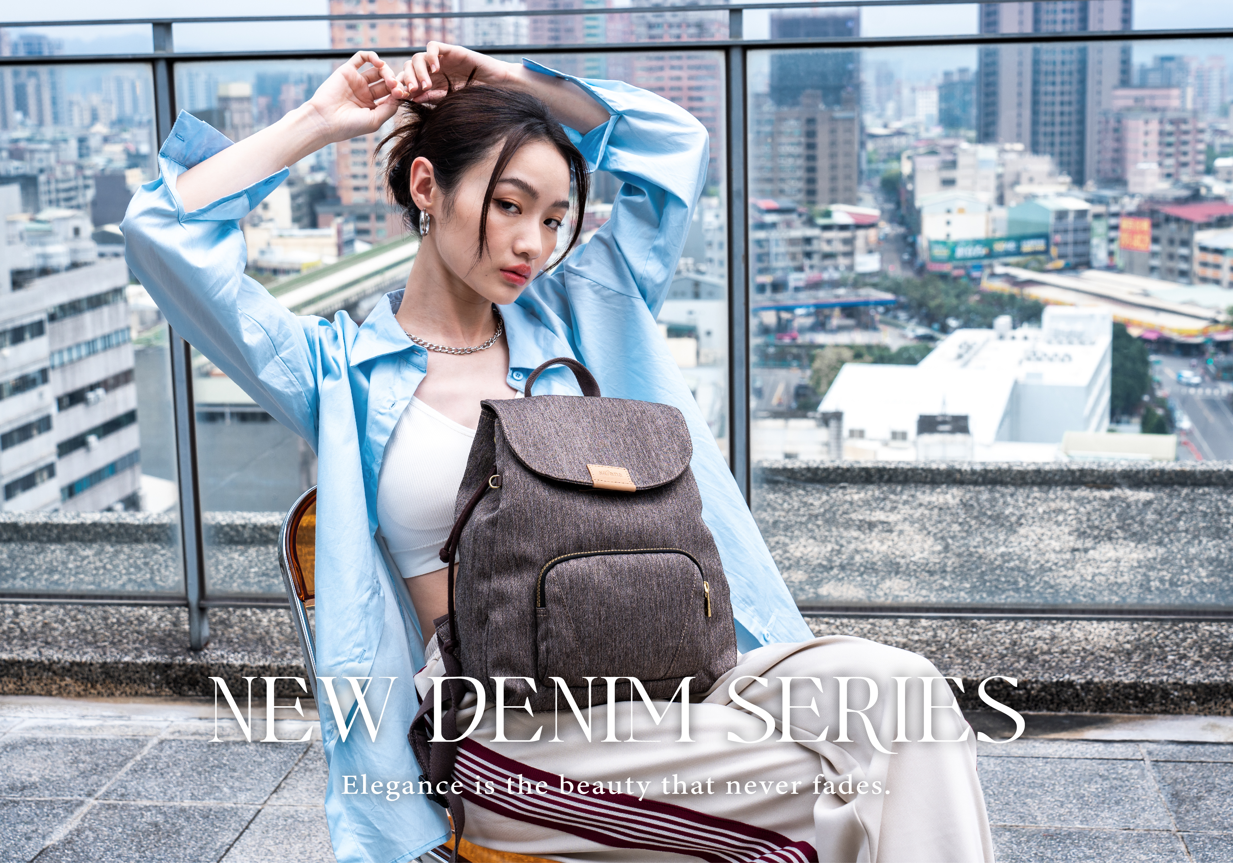 satana Denim 時尚束口後背包 麻花棕 SDNN0200 形象照