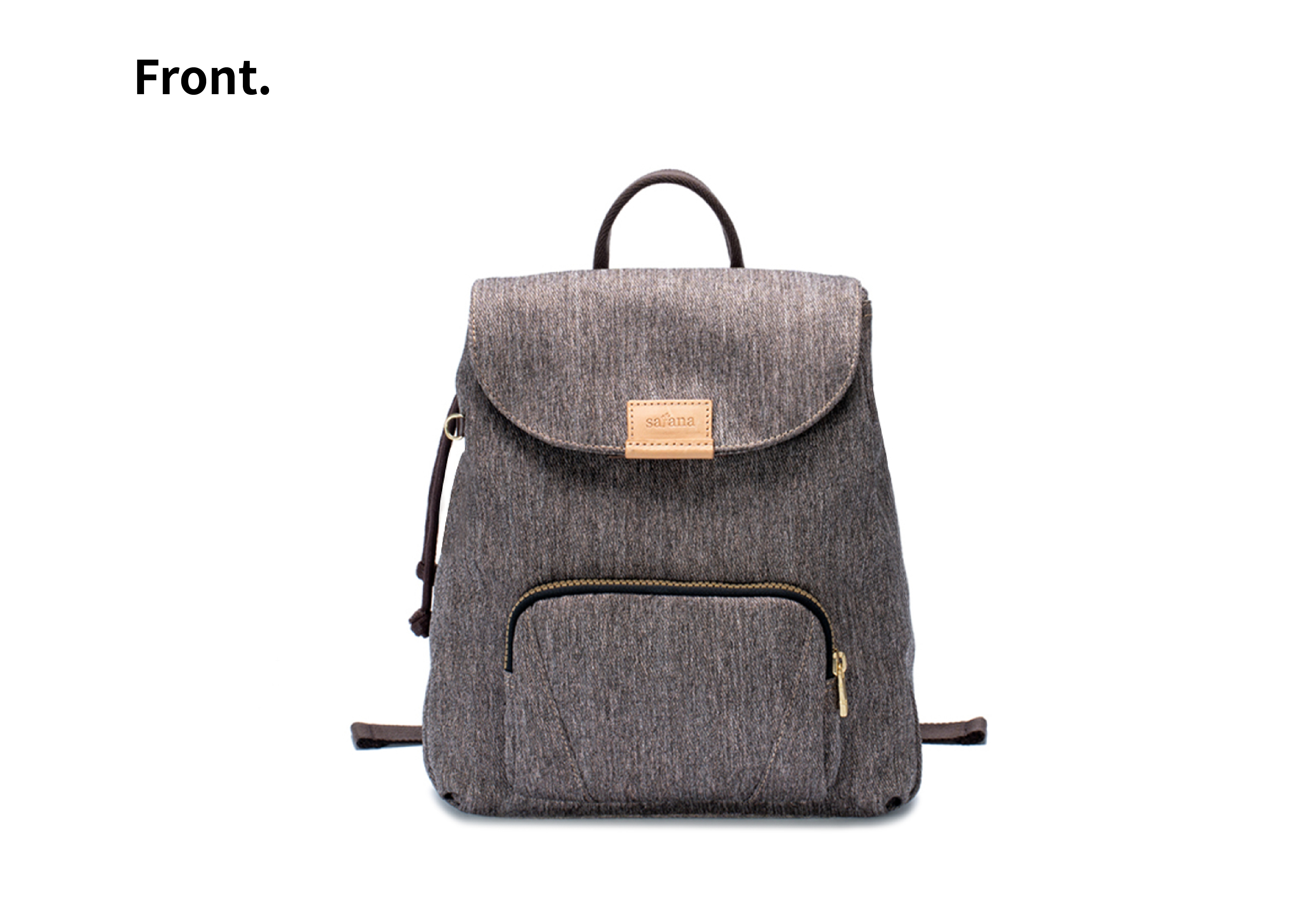 satana Denim 時尚束口後背包 麻花棕 SDNN0200 正面照