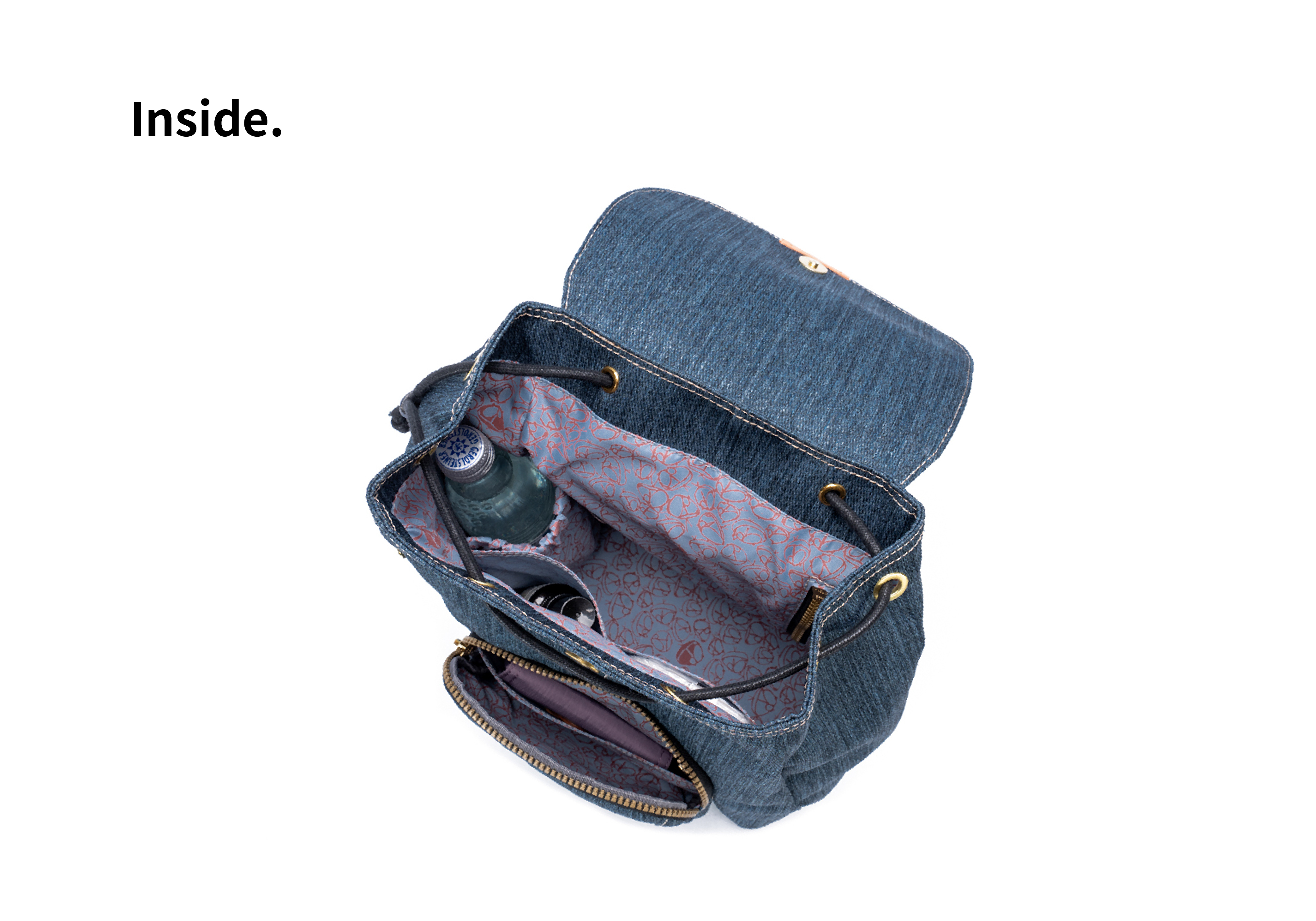 satana Denim 時尚束口後背包 麻花棕 SDNN0200 內部隔層照