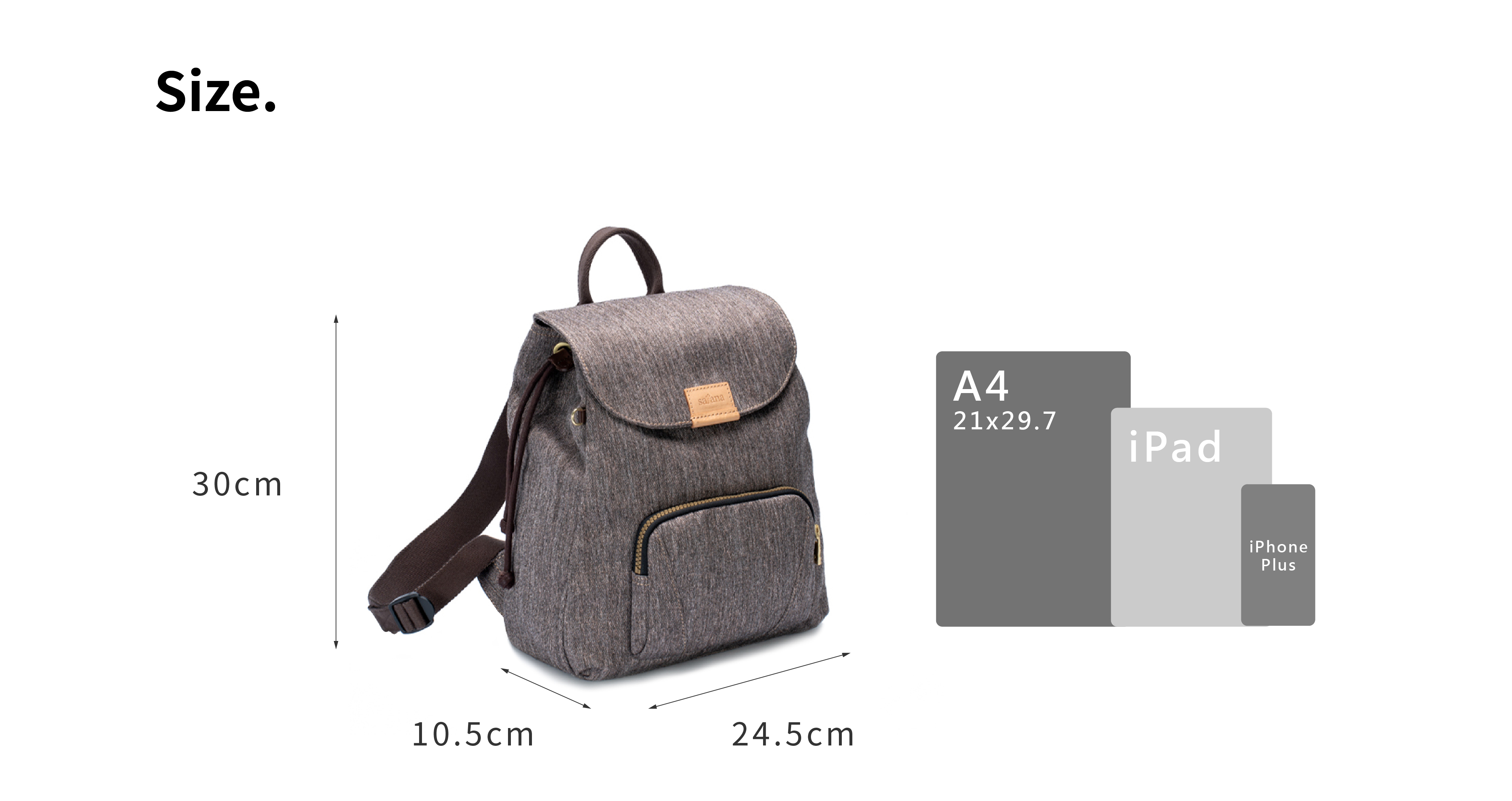 satana Denim 時尚束口後背包 麻花棕 SDNN0200 尺寸