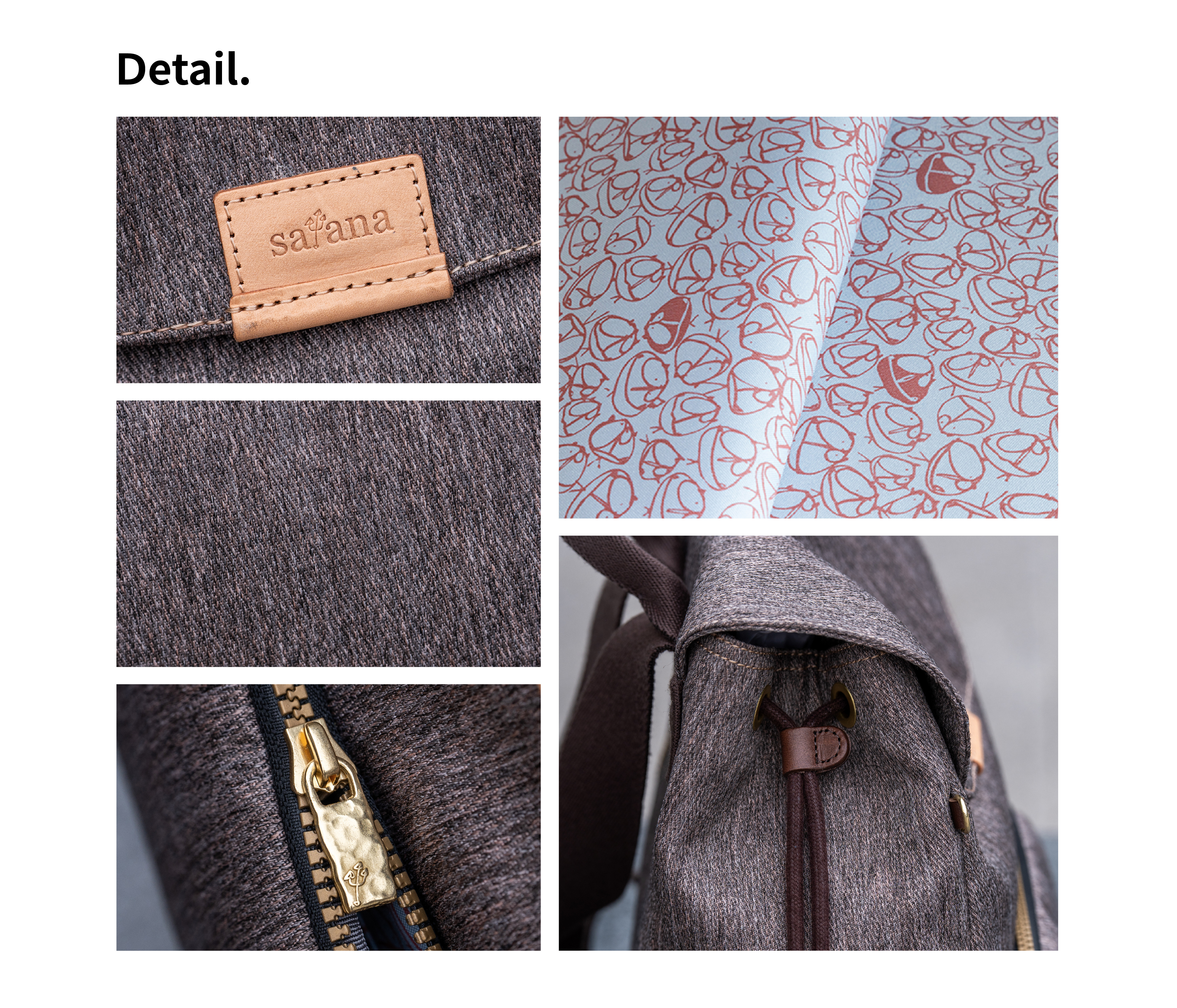 satana Denim 時尚束口後背包 麻花棕 SDNN0200 細節特寫照