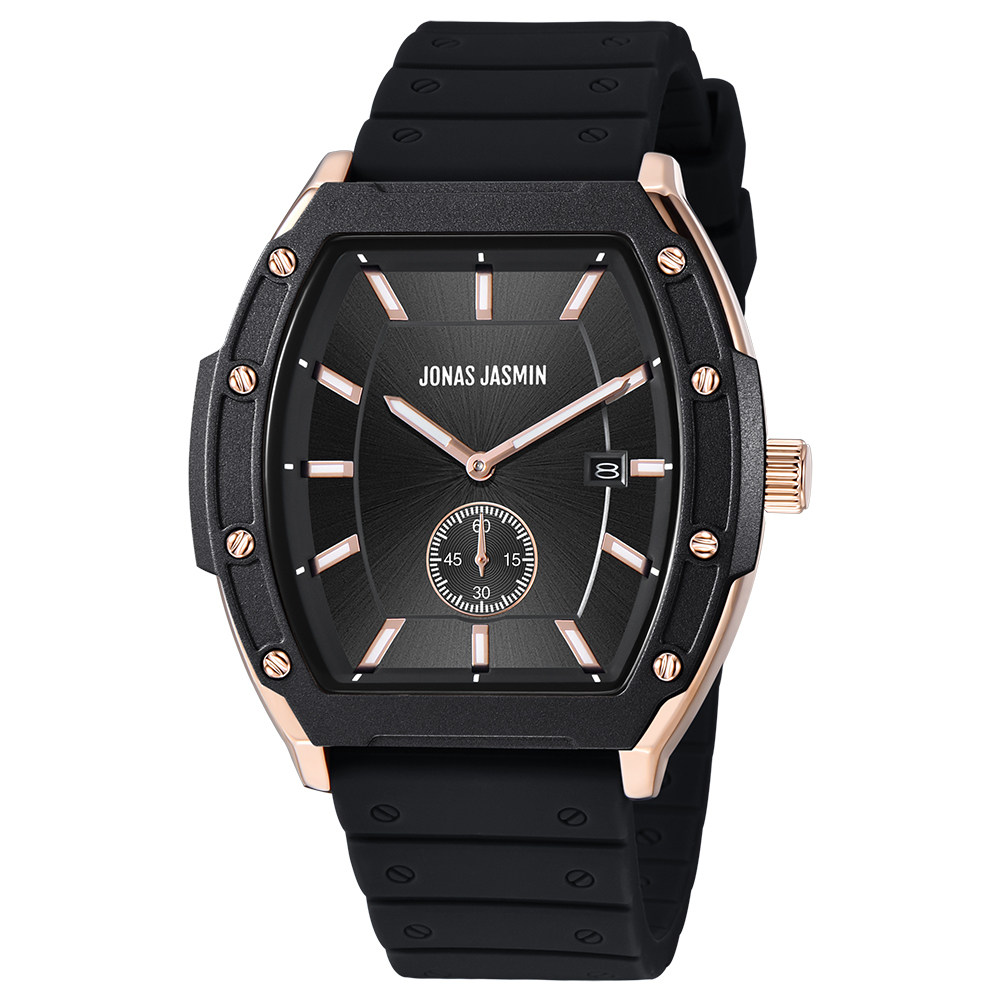 【Jonas Jasmin 喬納斯】JJ-5344M-P亮麗配色夜光男款矽膠石英錶-