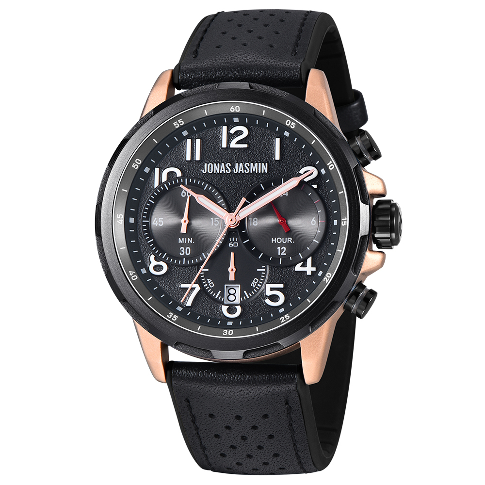 【Jonas Jasmin 喬納斯】JJ-5346MC-P亮麗配色夜光帶日期男款矽膠石英錶-