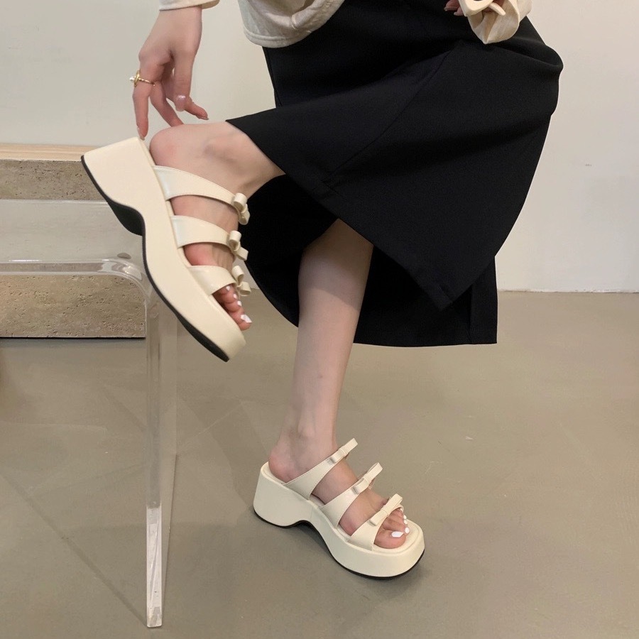 蝴蝶結增高厚底涼鞋/三色