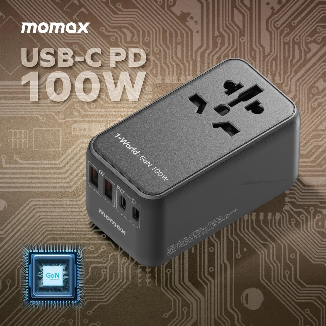 MOMAX 1-World 100W GaN 全方位 快充旅行插座 黑色 #UA10UKD