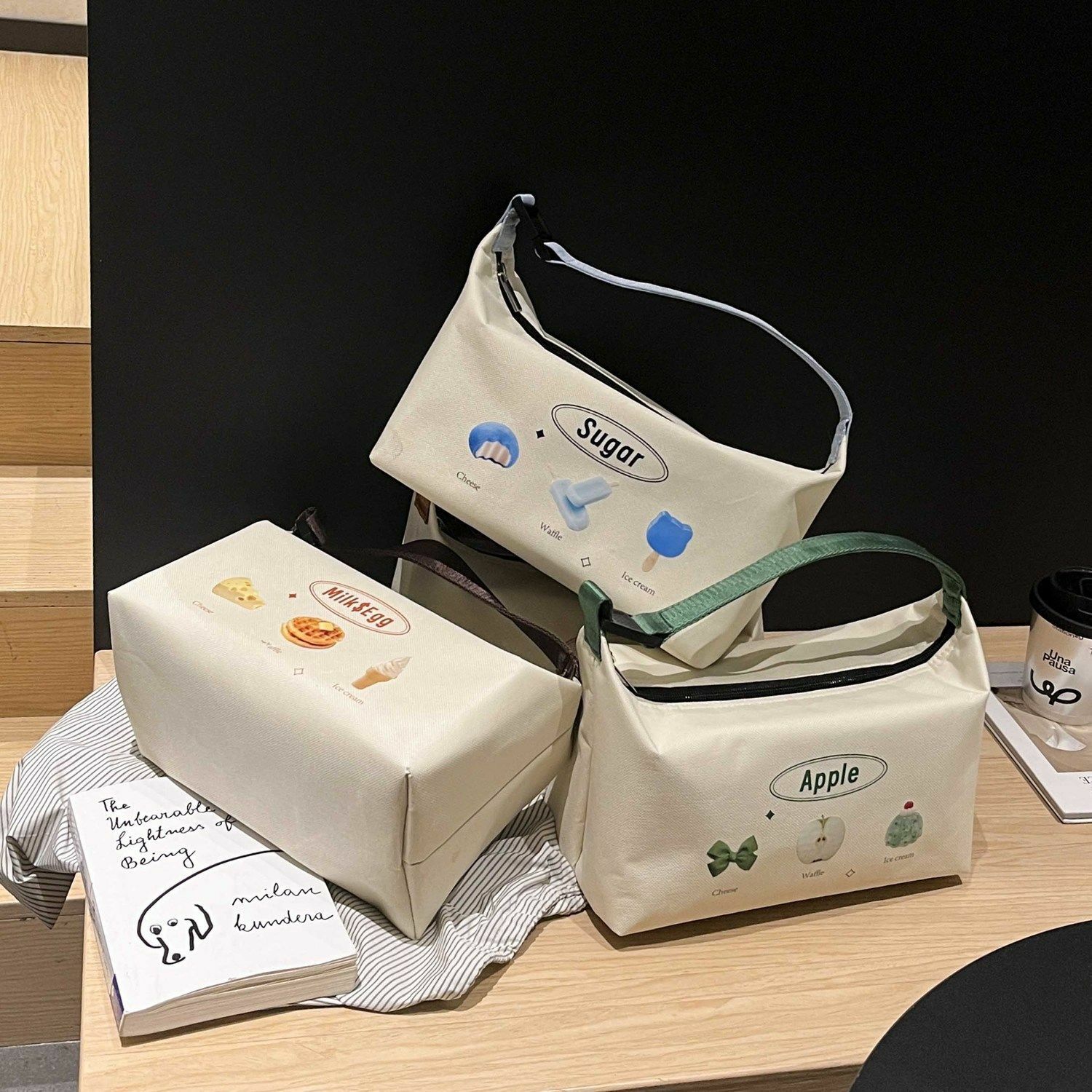 《4067》韓國簡約小圖手提加厚保溫袋