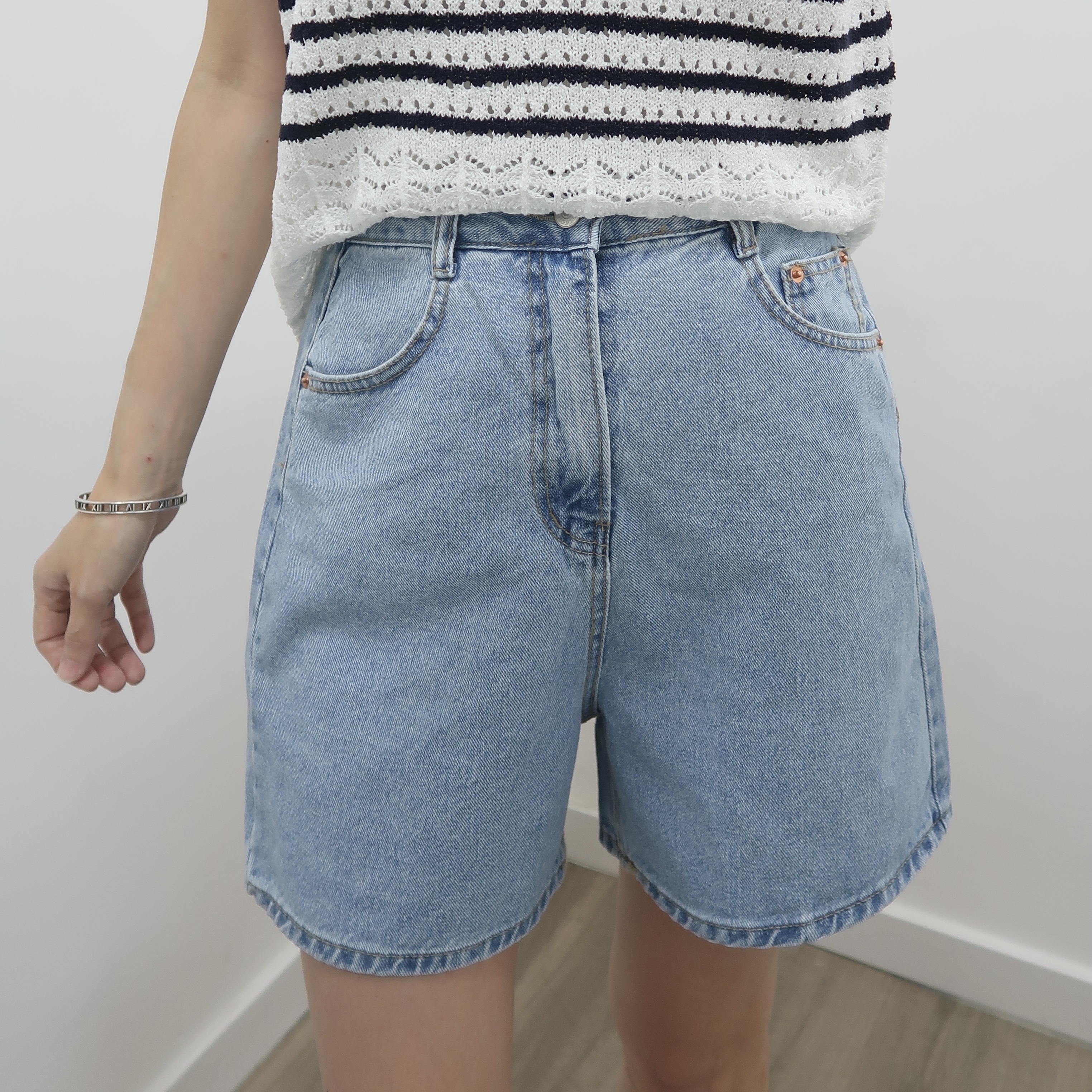 《夏季精選 》後橡筋腰簡約短牛仔褲