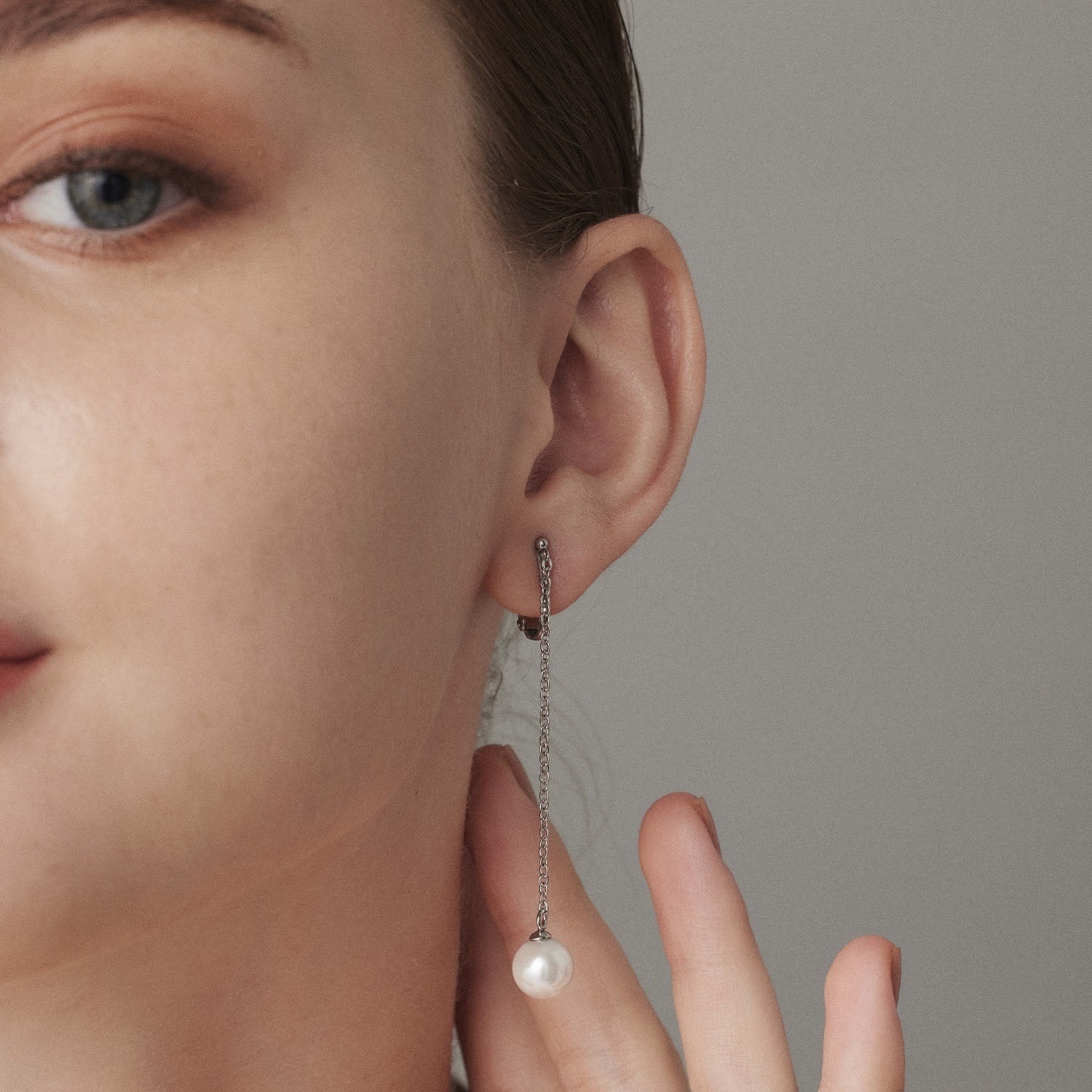 cene 垂掛珍珠耳夾耳環