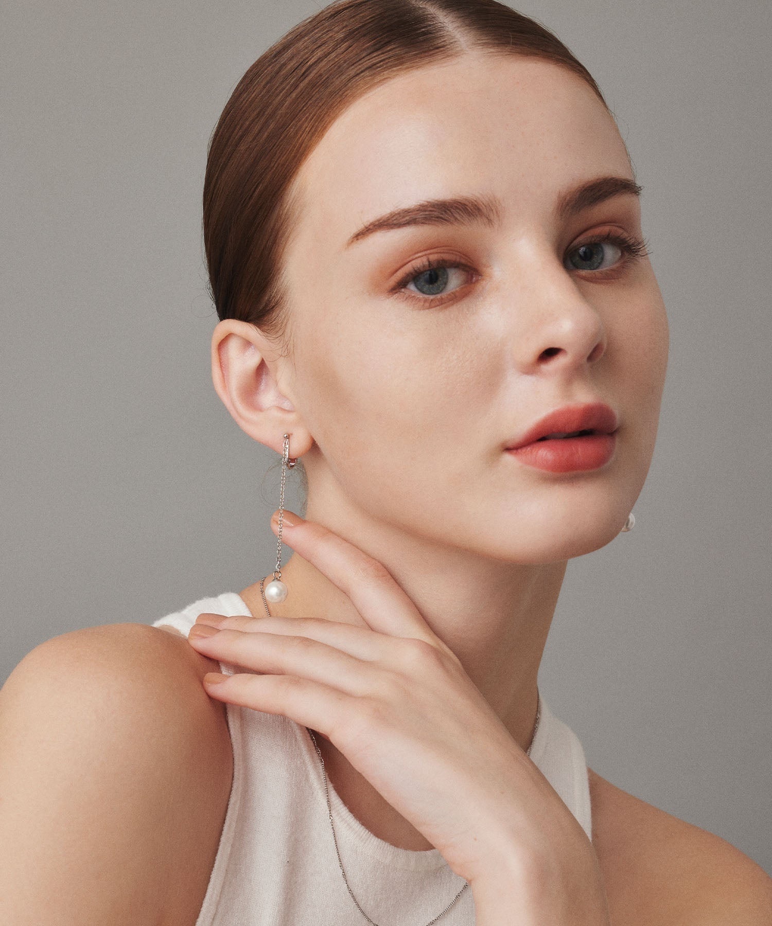 cene 垂掛珍珠耳夾耳環