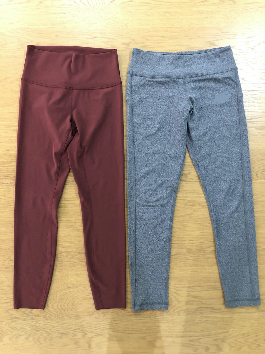 ASify瑜伽褲與其他牌子的瑜伽褲放在一起比較，版型較小，延展性更好。