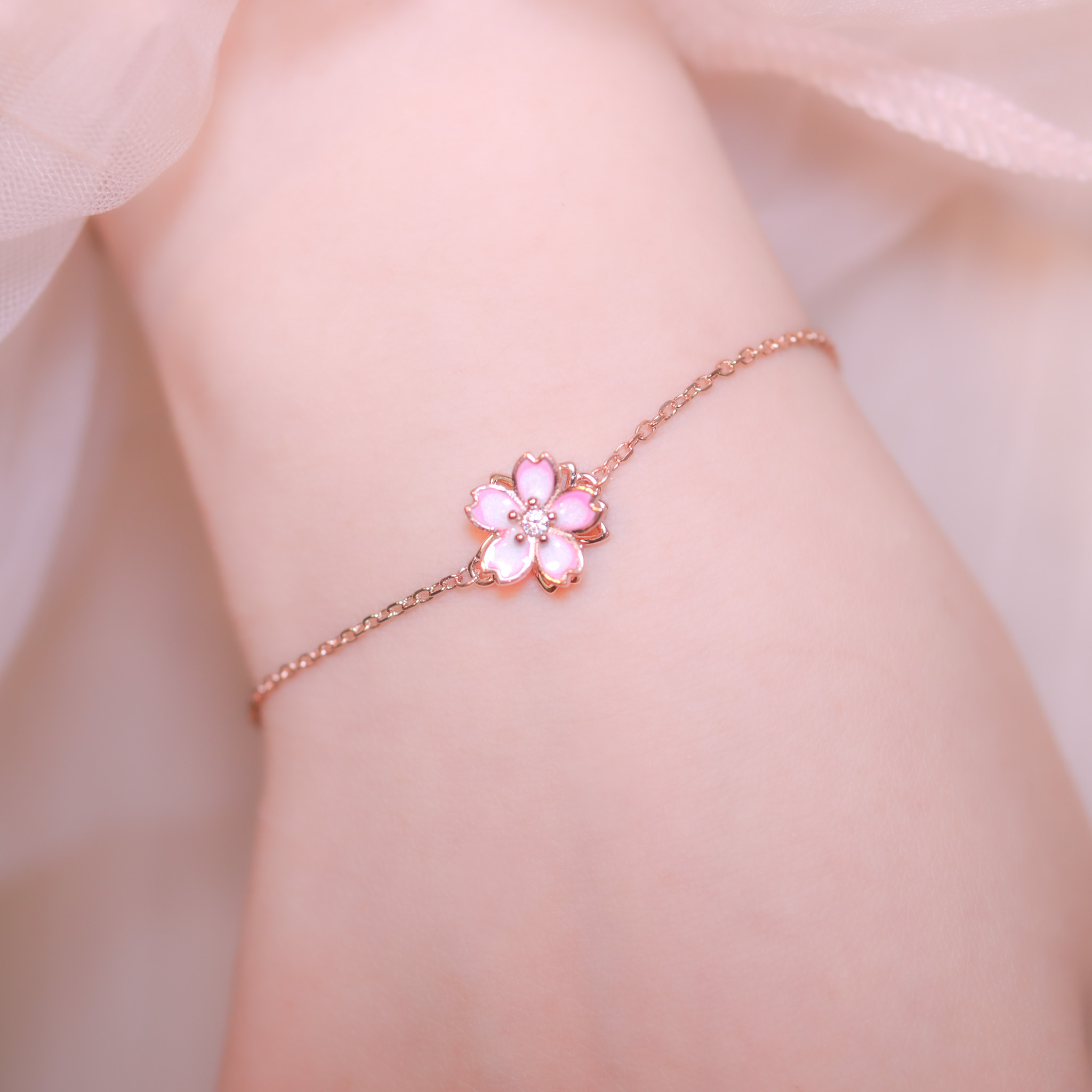 | 925純銀・ 玫瑰金 | 櫻意不止手鏈 | BR1068 |