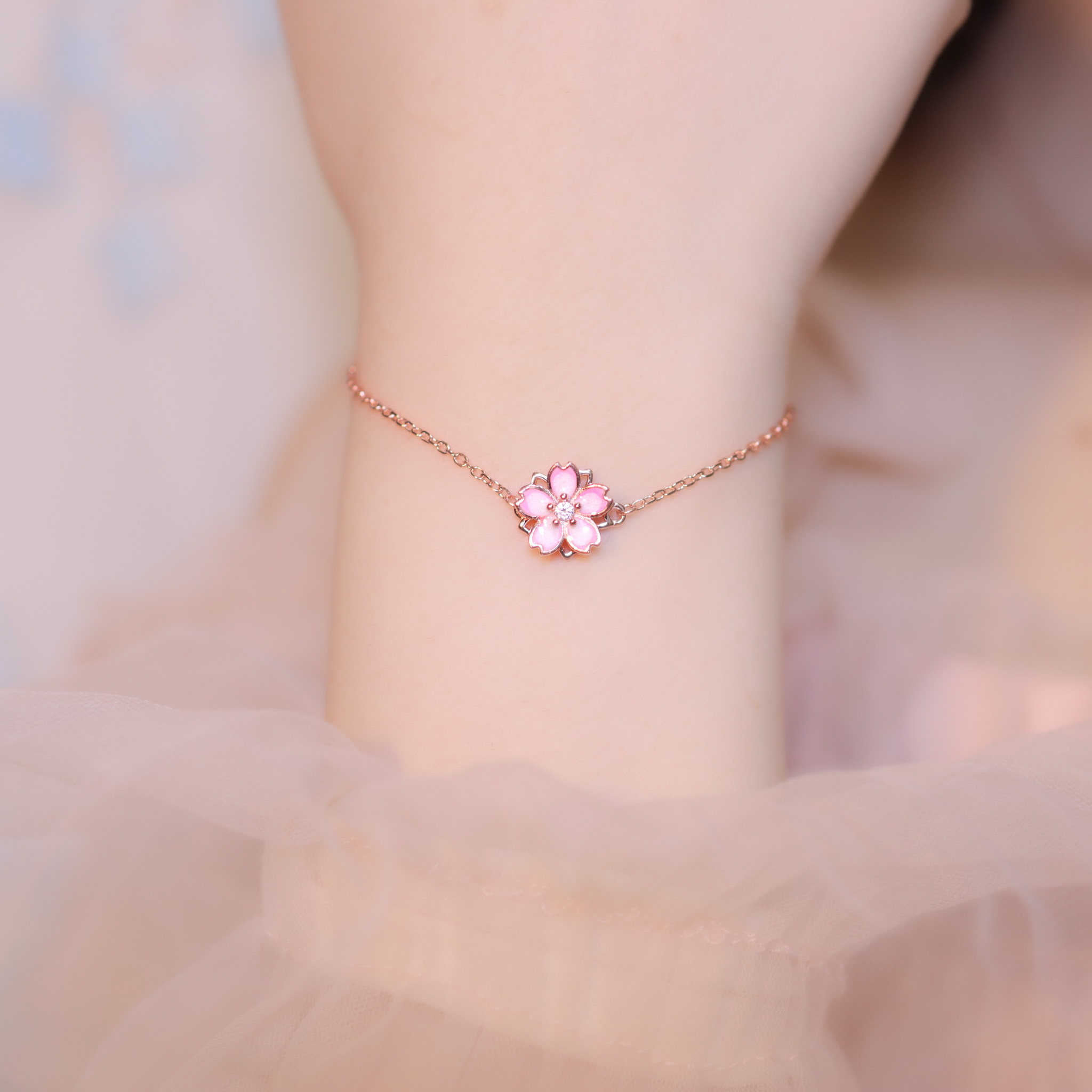 | 925純銀・ 玫瑰金 | 櫻意不止手鏈 | BR1068 |