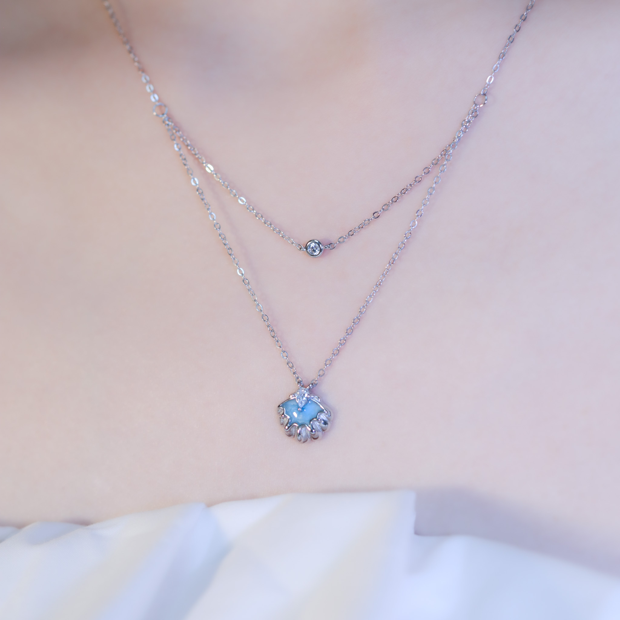 | 925 Silver・White Gold | Blue Shell Double Necklace | NE1097 |