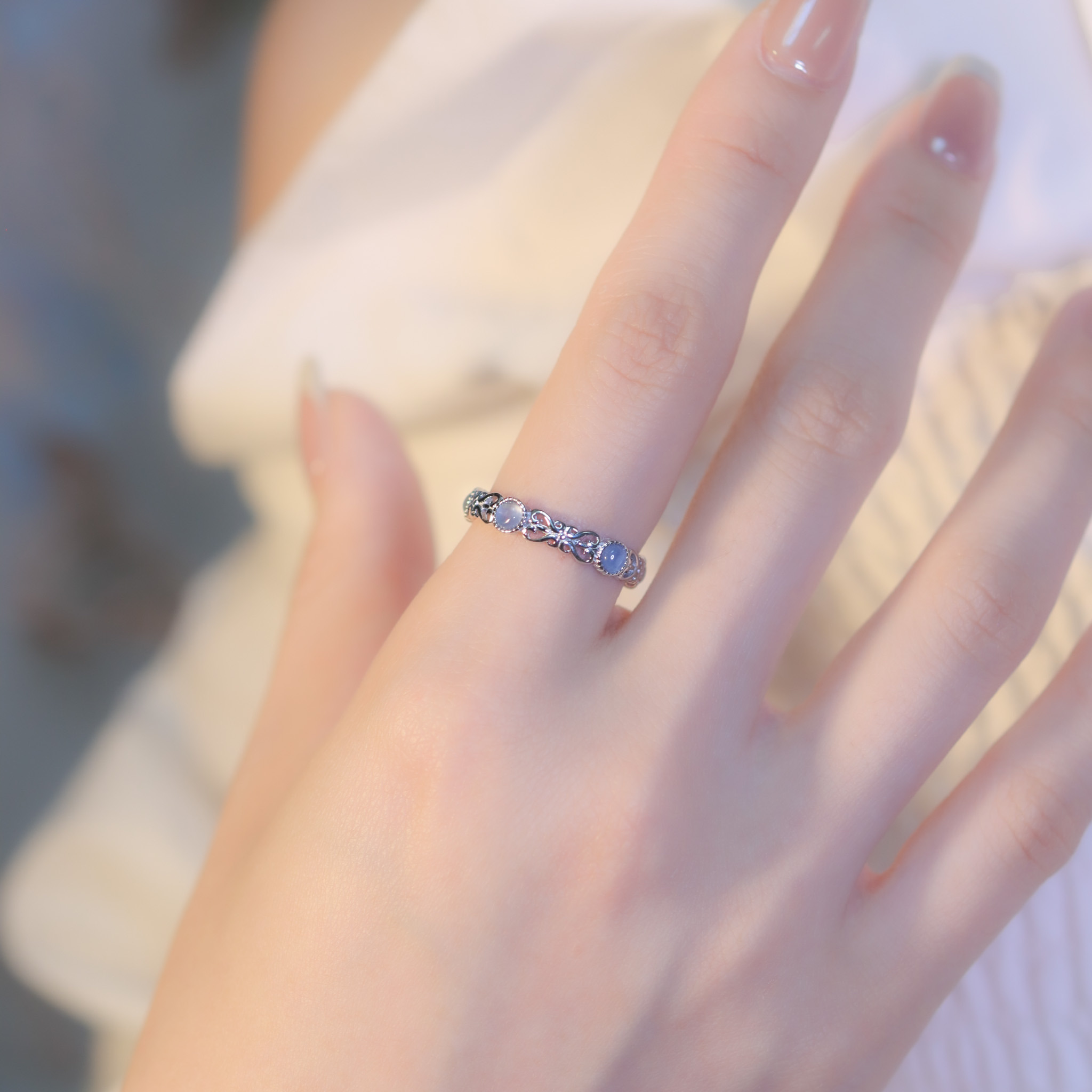 | 925 Silver・ White Gold・Glass Stone  | Blue Romance Ring | RI0661 |