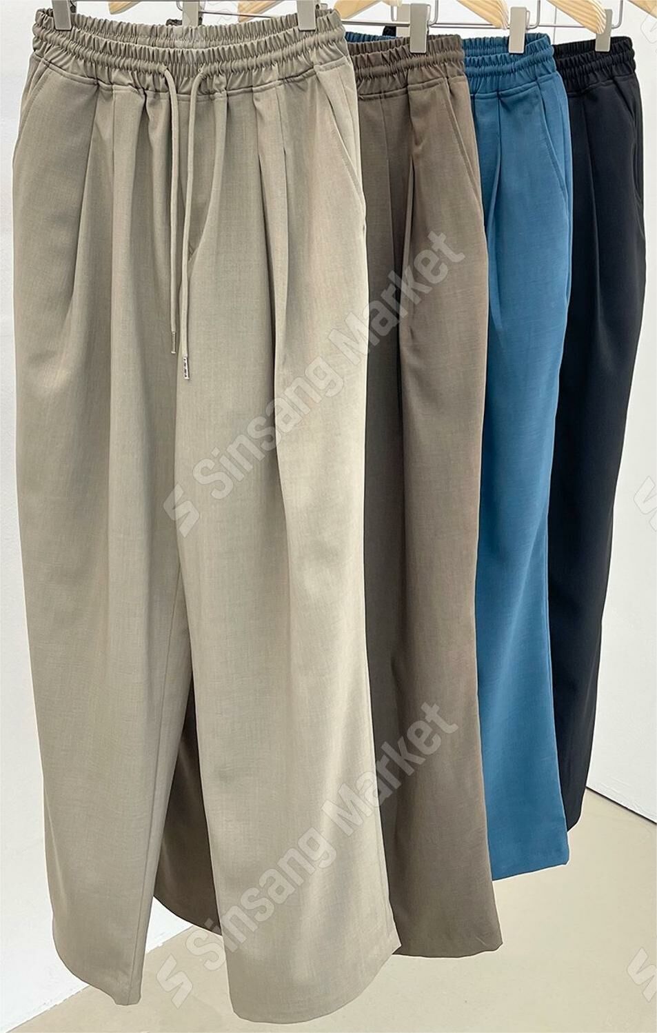 全鬆緊帶冰絲雙褶蓬鬆西裝褲