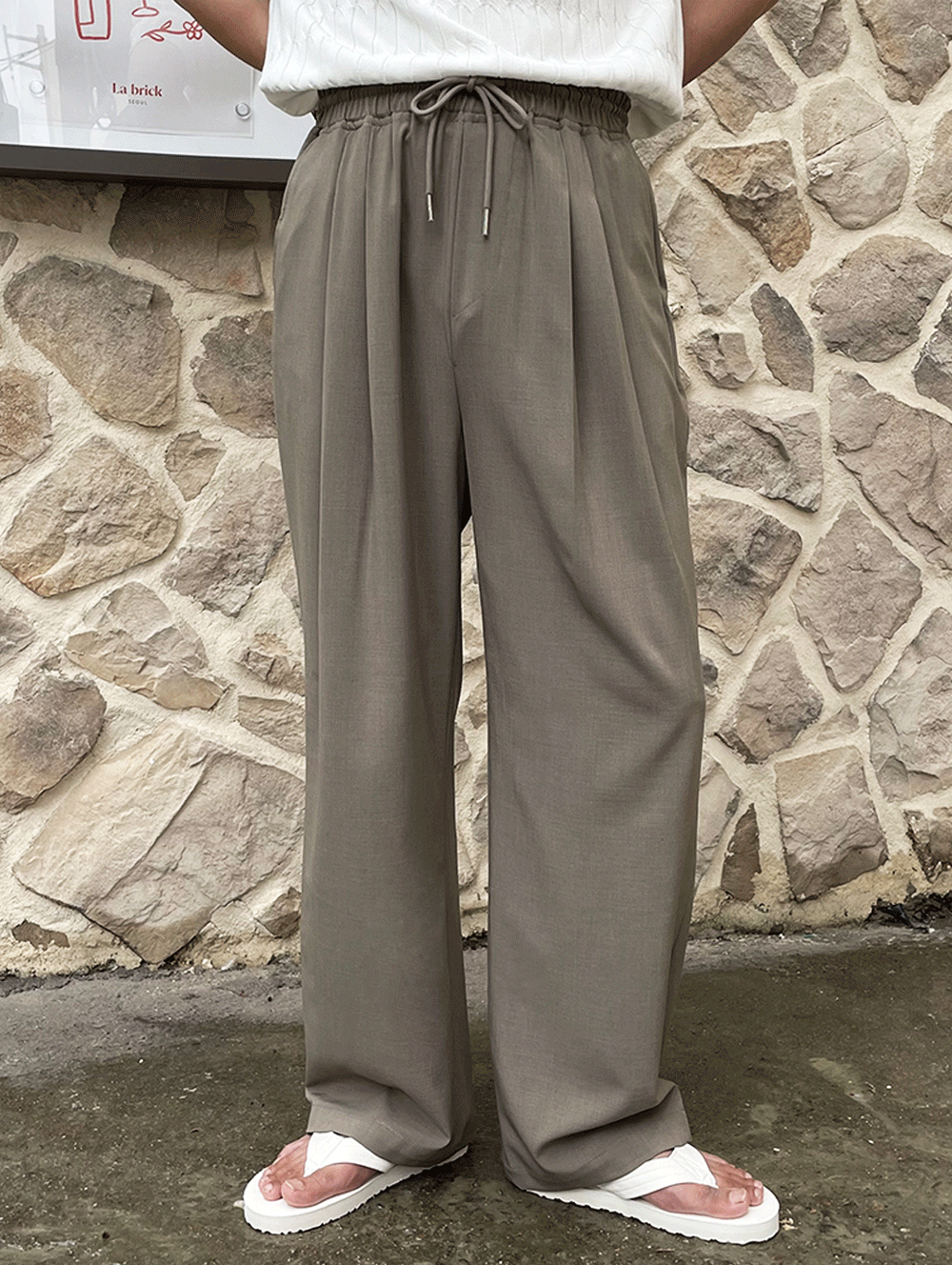 全鬆緊帶冰絲雙褶蓬鬆西裝褲