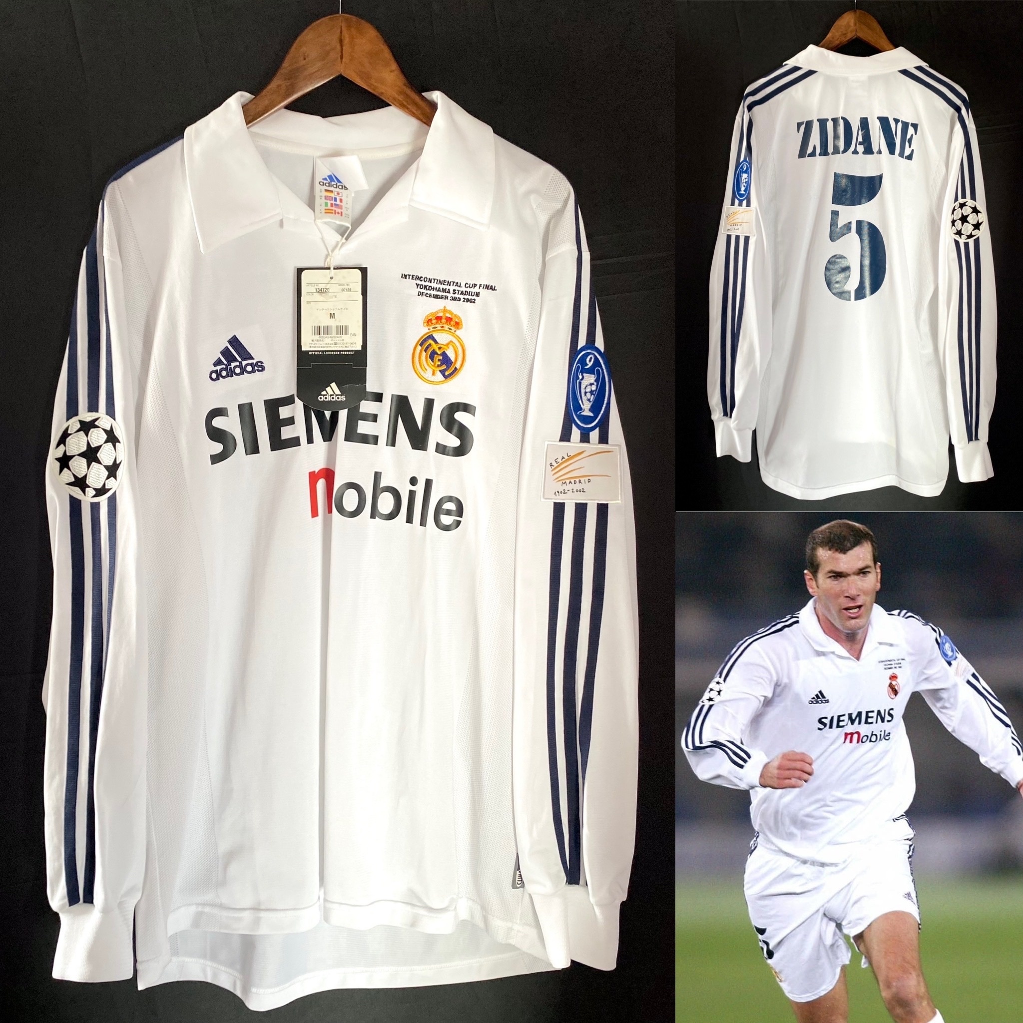 (BNWT) Real Madrid 2002 Adidas Cup Home L/S Shirt #5 ZIDANE