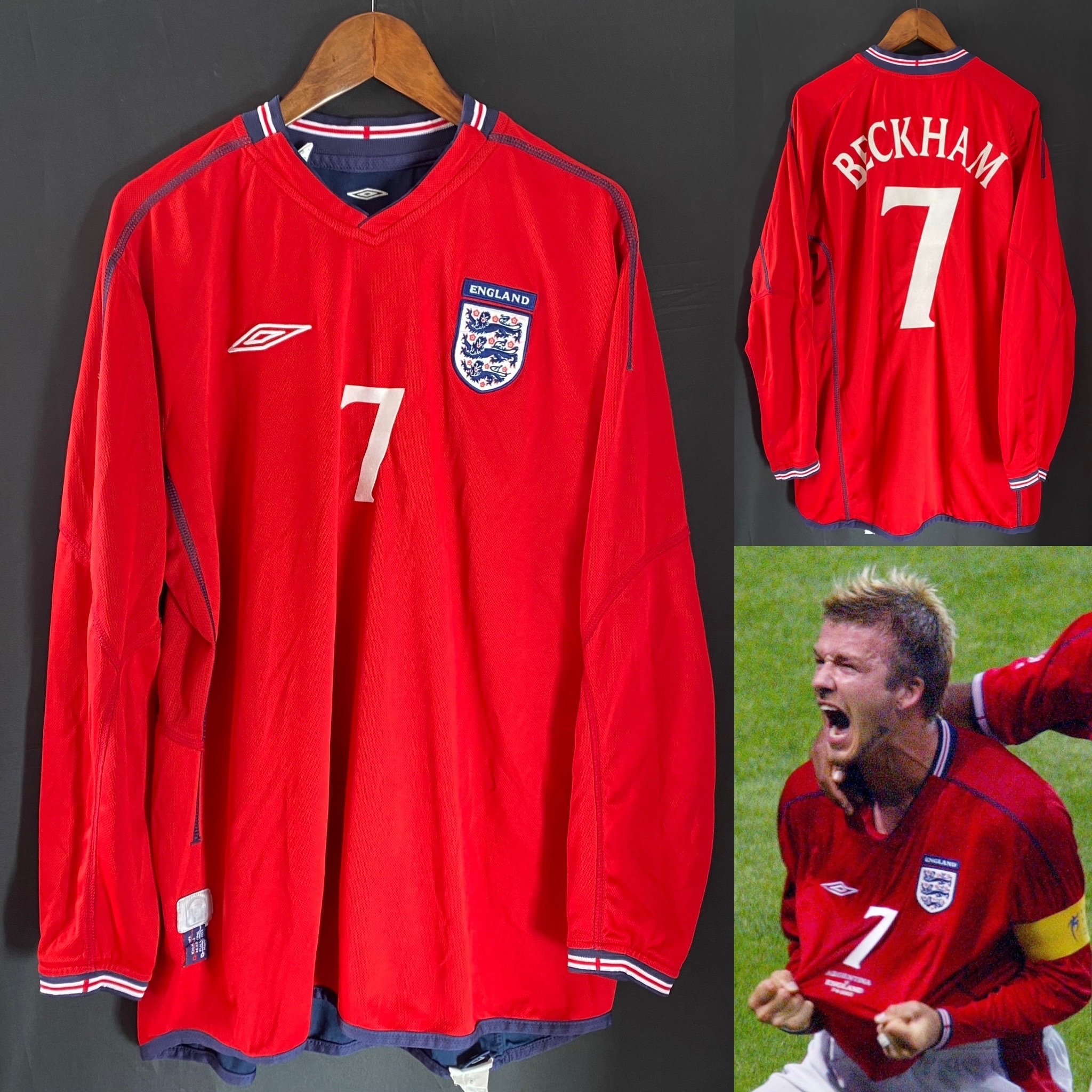 England 2002 FIFA World Cup Umbro L/S Away Shirt #7 BECKHAM